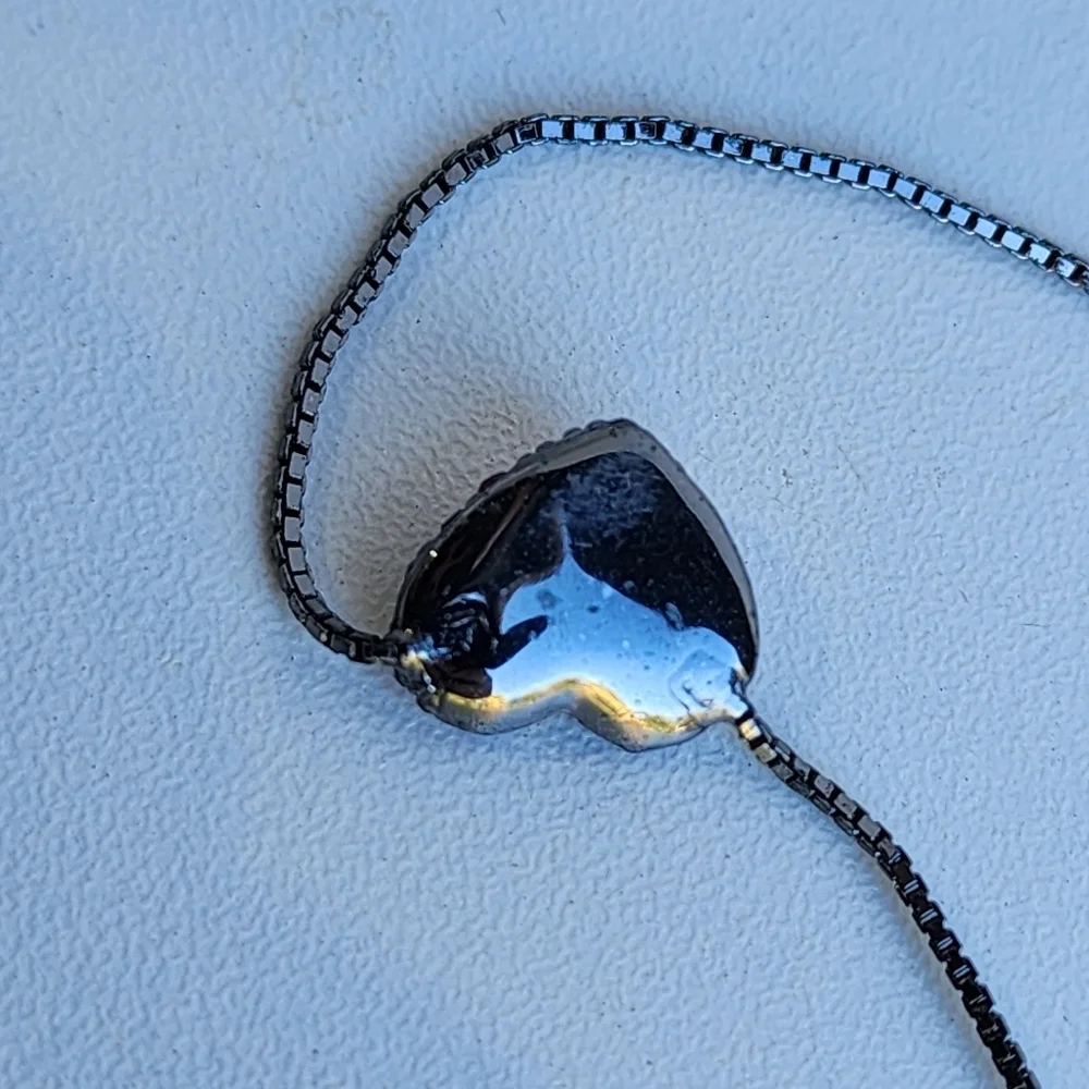 GIVENCHY Dark Silver Tone NECKLACE Pink Red RHINESTONE HEART PENDANT 15